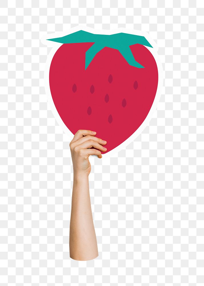 Hand holding png strawberry, transparent background