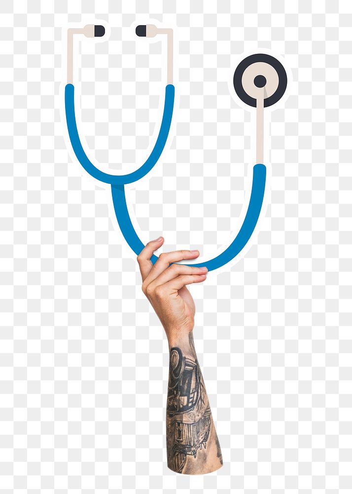 Hand holding png stethoscope, transparent background