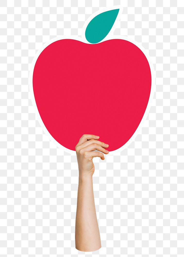 Hand holding png apple, transparent background
