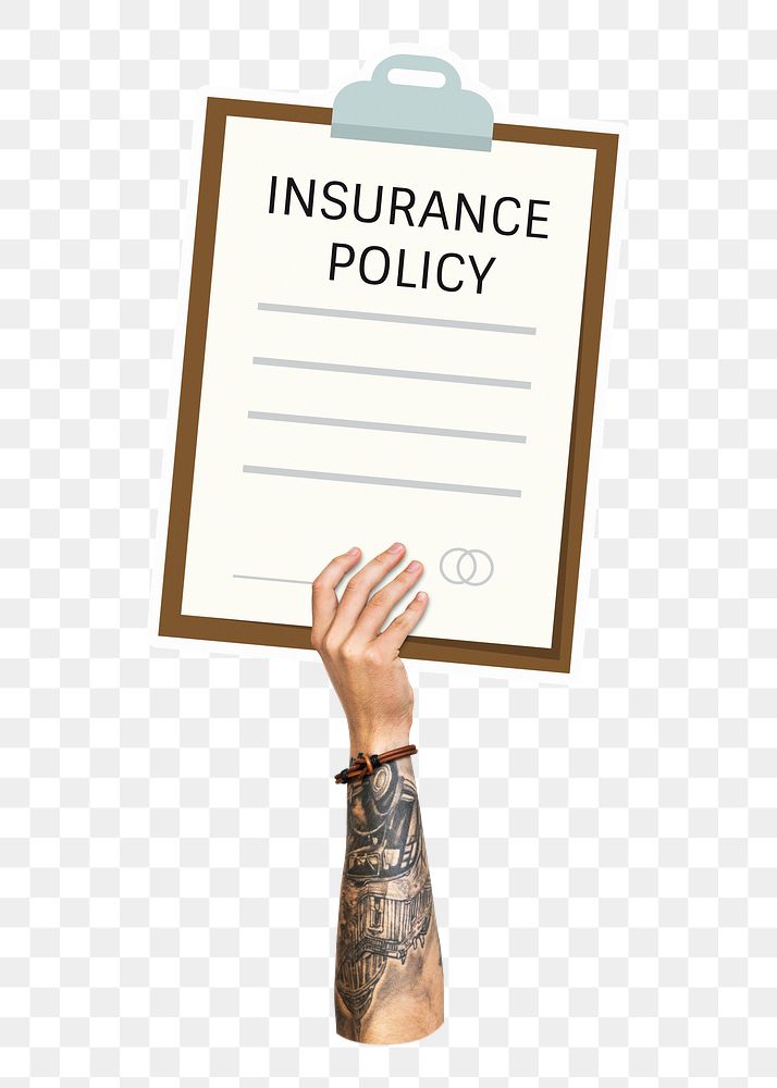 Hand holding png insurance policy, transparent background