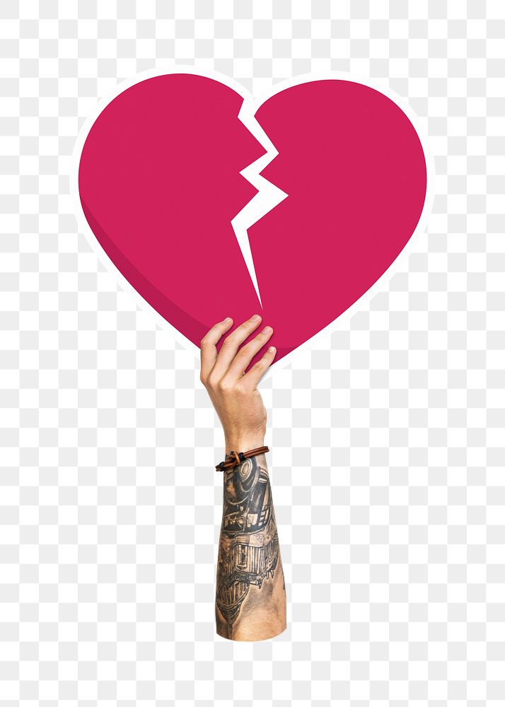 Hand holding png broken heart, transparent background