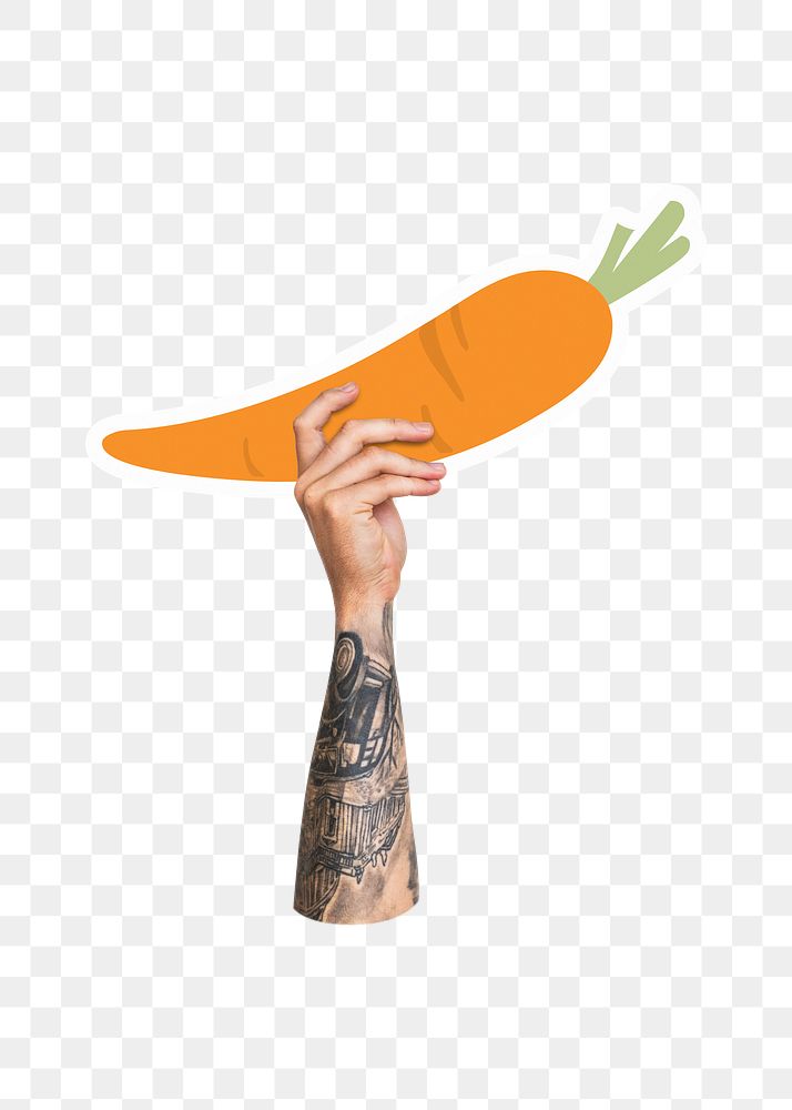Hand holding png carrot, transparent background