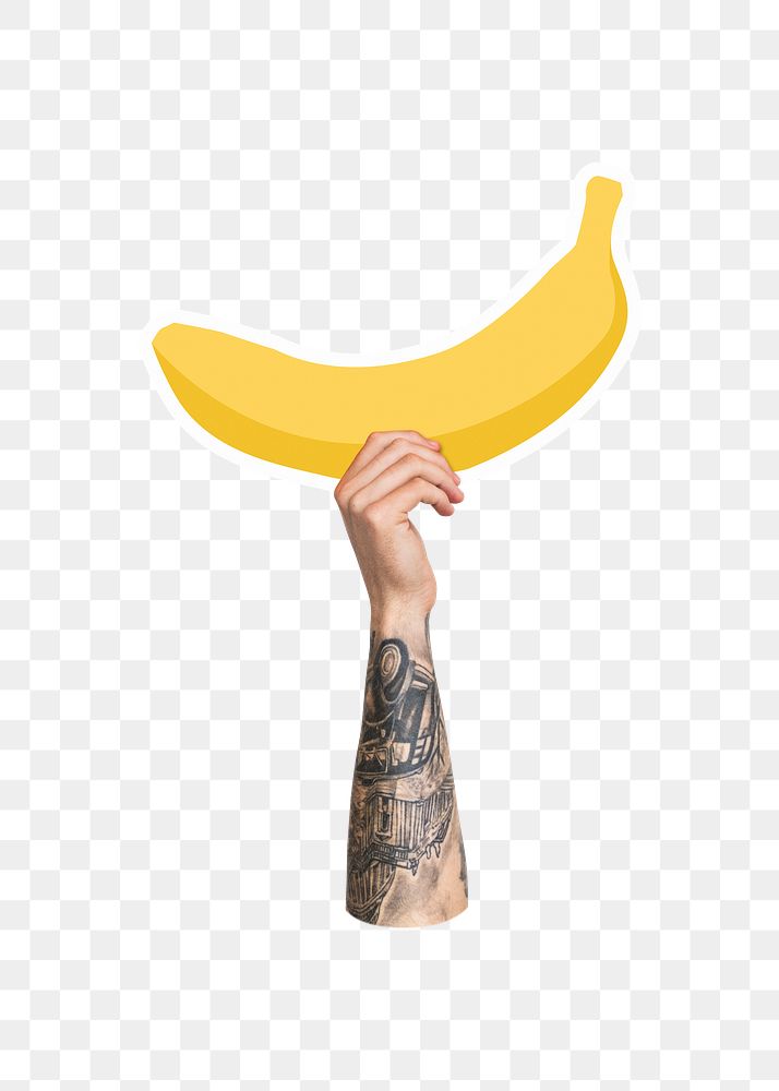Hand holding png banana, transparent background