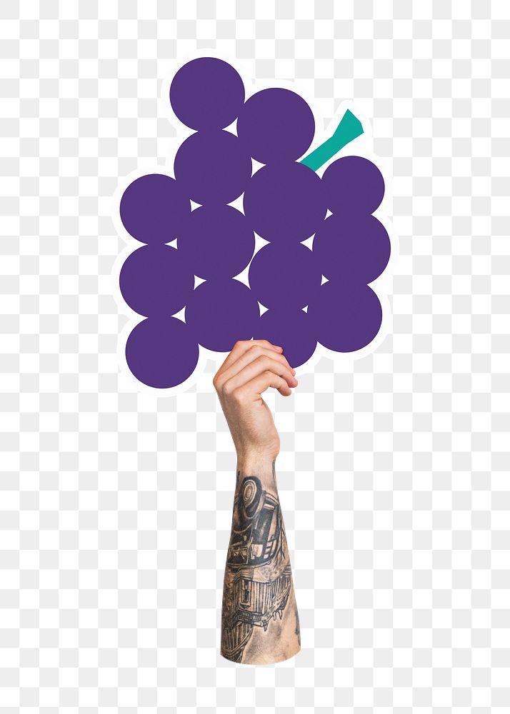Hand holding png grapes, transparent background