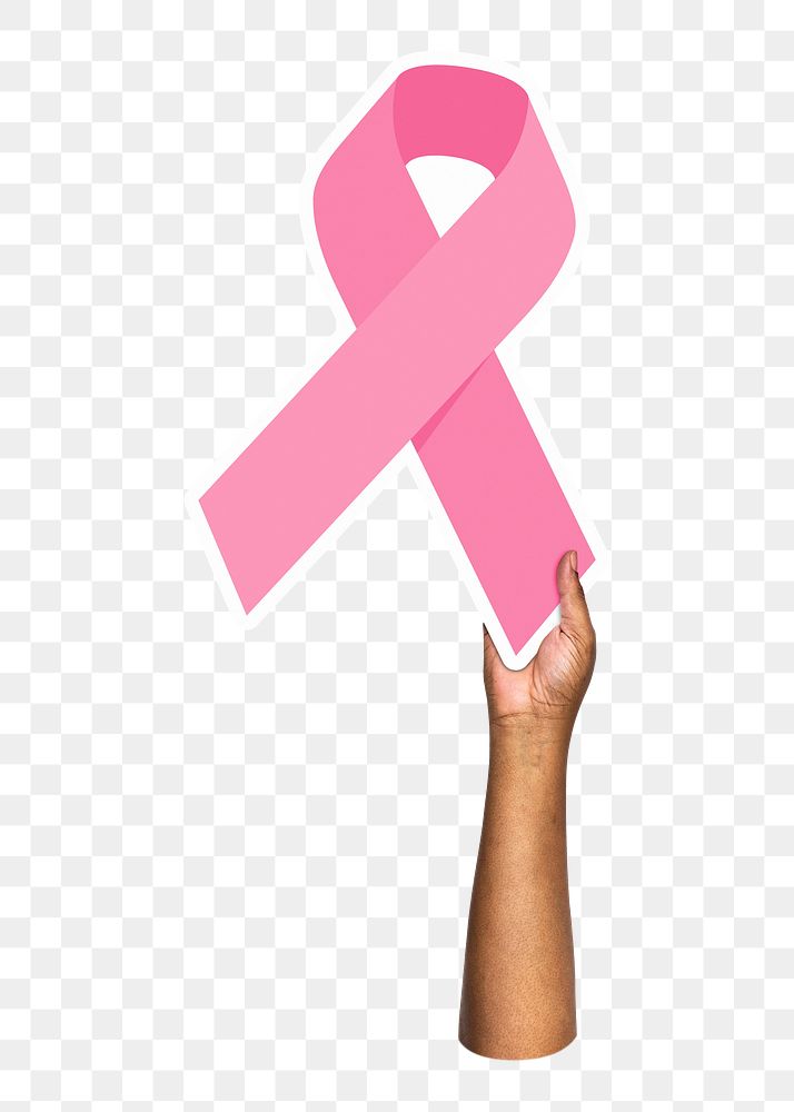 Hand holding png pink ribbon, transparent background