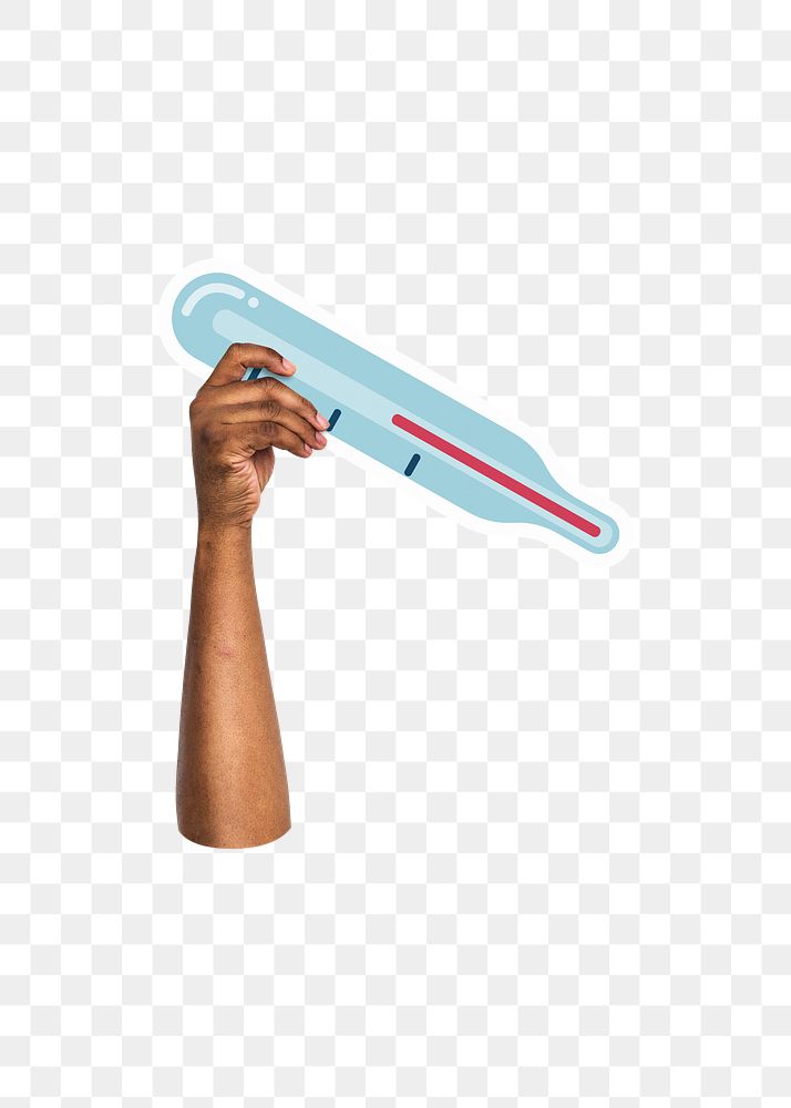 Hand holding png thermometer, transparent background