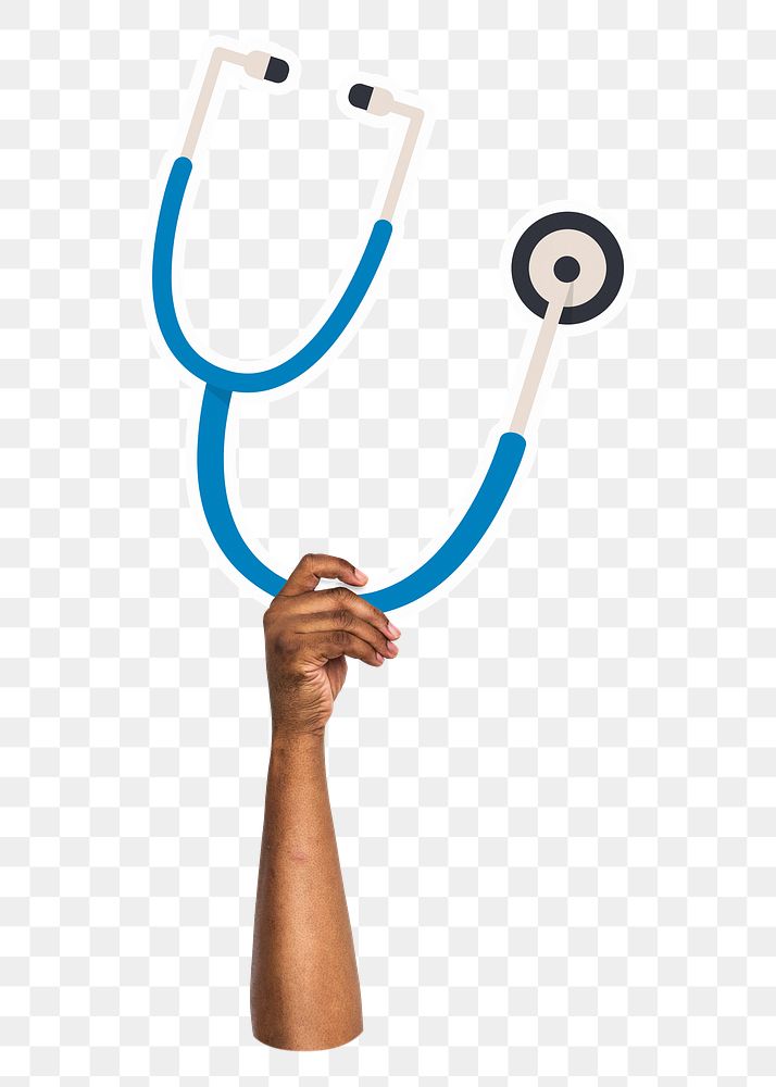Hand holding png stethoscope, transparent background