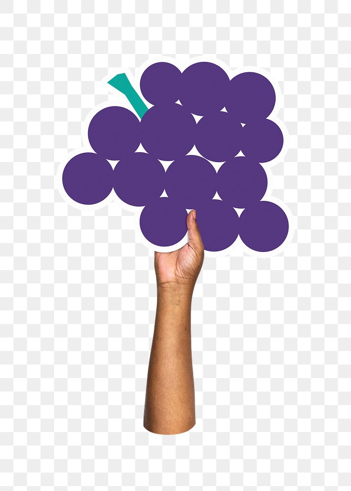 Hand holding png grapes, transparent background