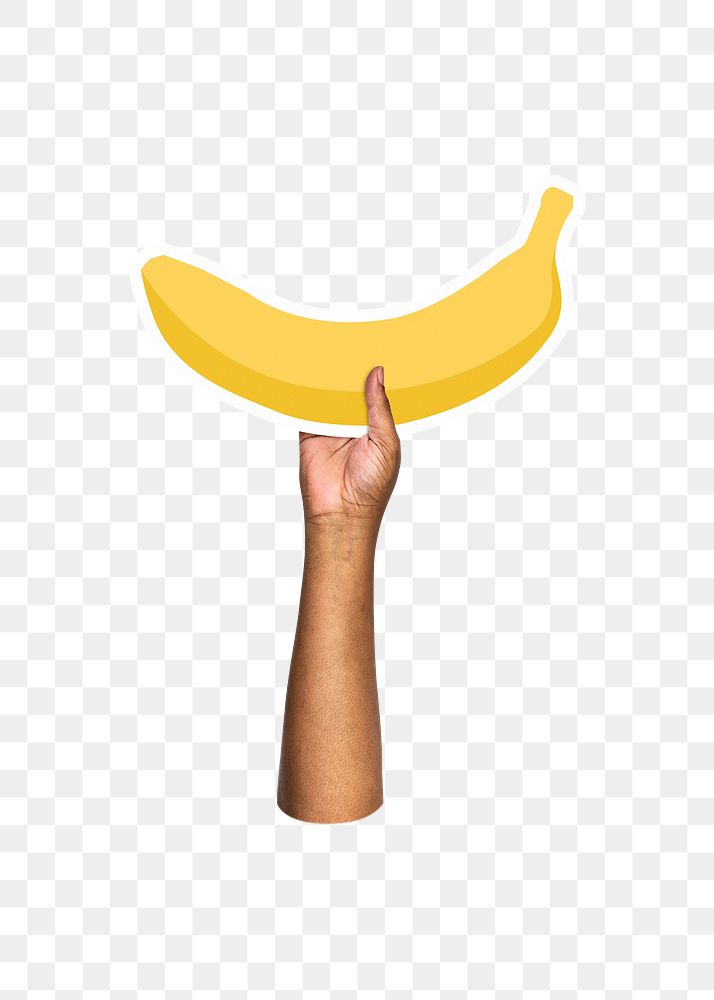 Hand holding png banana, transparent background