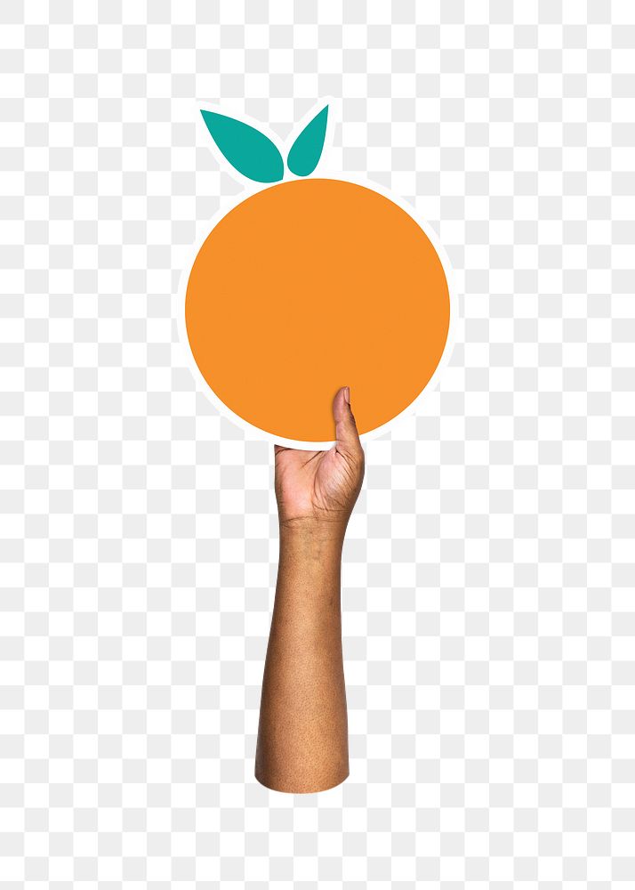 Hand holding png orange, transparent background