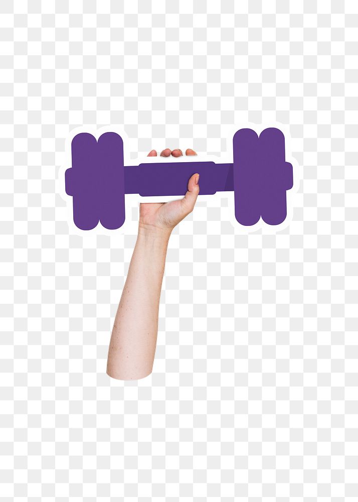 Hand holding png dumbbell, transparent background