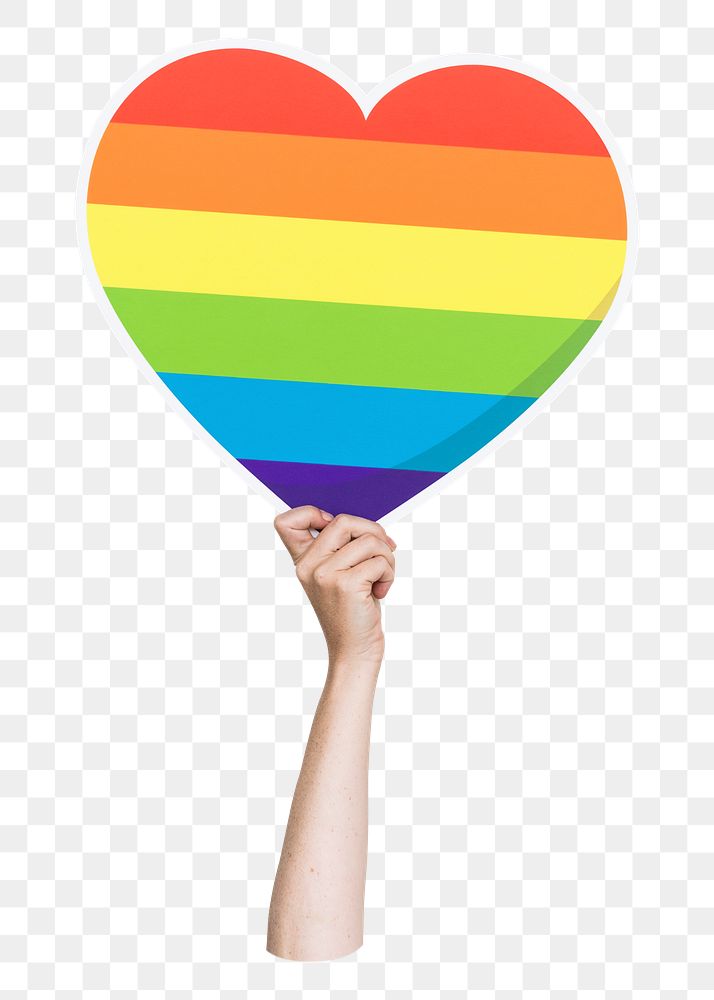 Hand holding png LGBTQ heart, transparent background