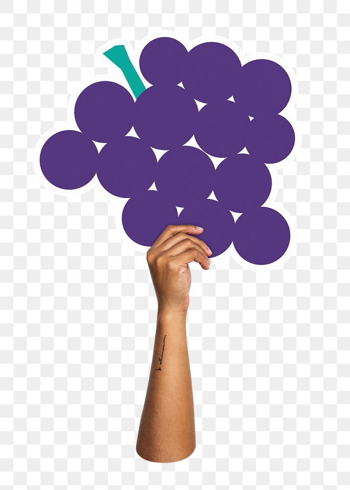 Hand holding png grapes sticker, transparent background