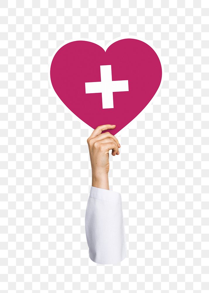 Hand holding png cross heart sticker, transparent background