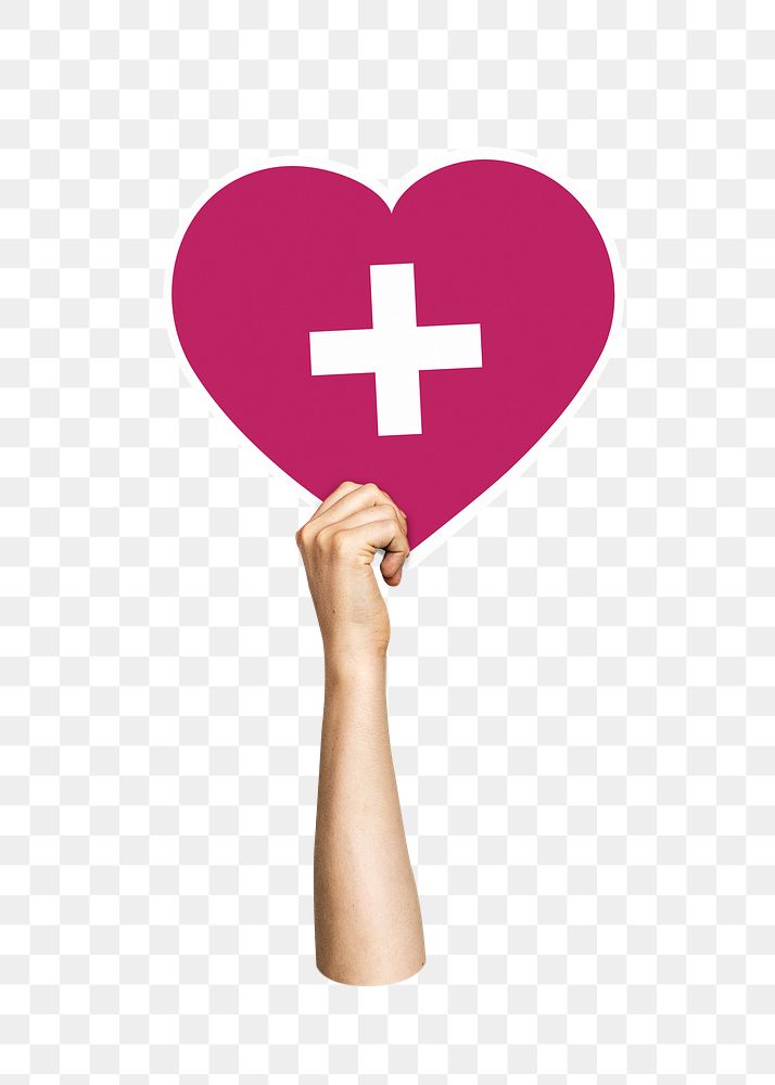 Hand holding png cross heart sticker, transparent background