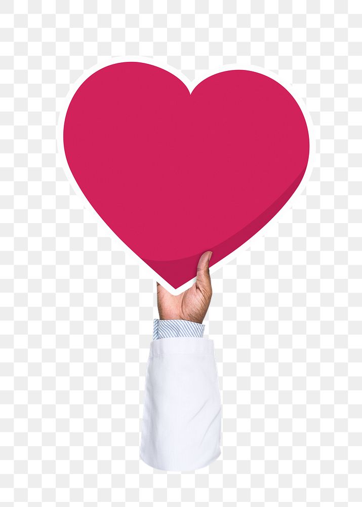 Hand holding png heart sign sticker, transparent background