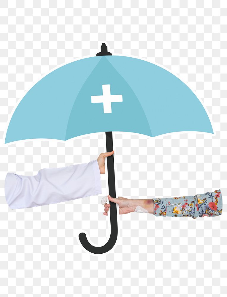 Hands holding png first-aid umbrella, transparent background