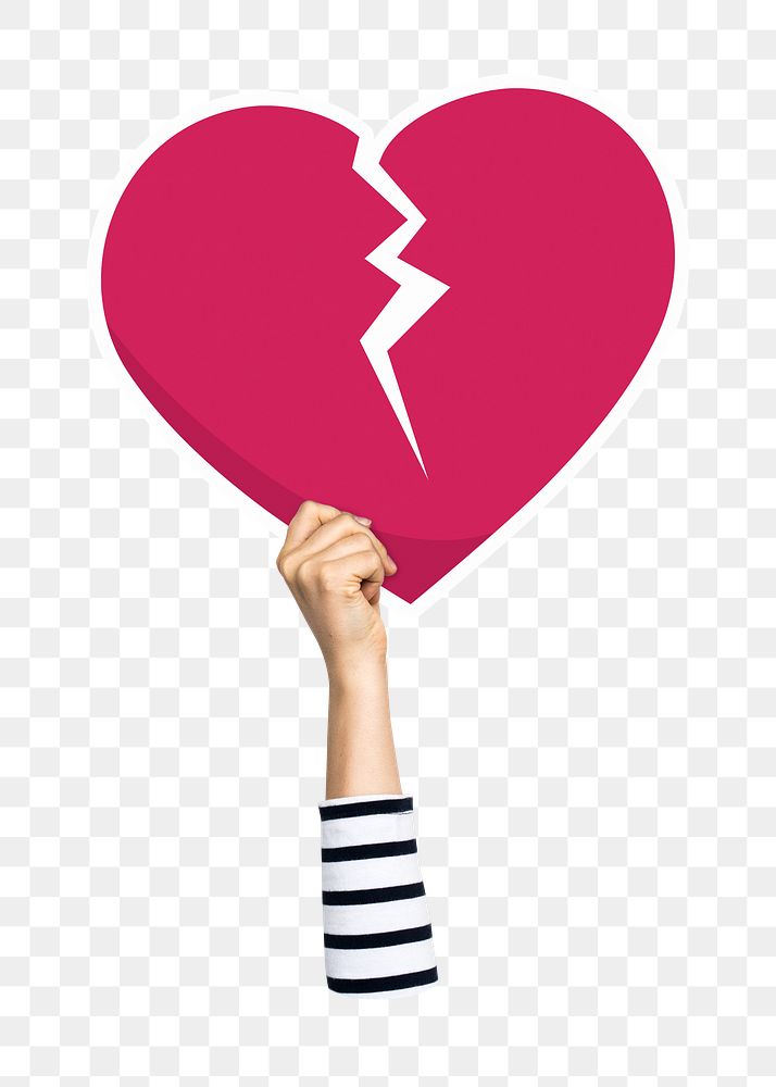 Hand holding png broken heart clipart, transparent background