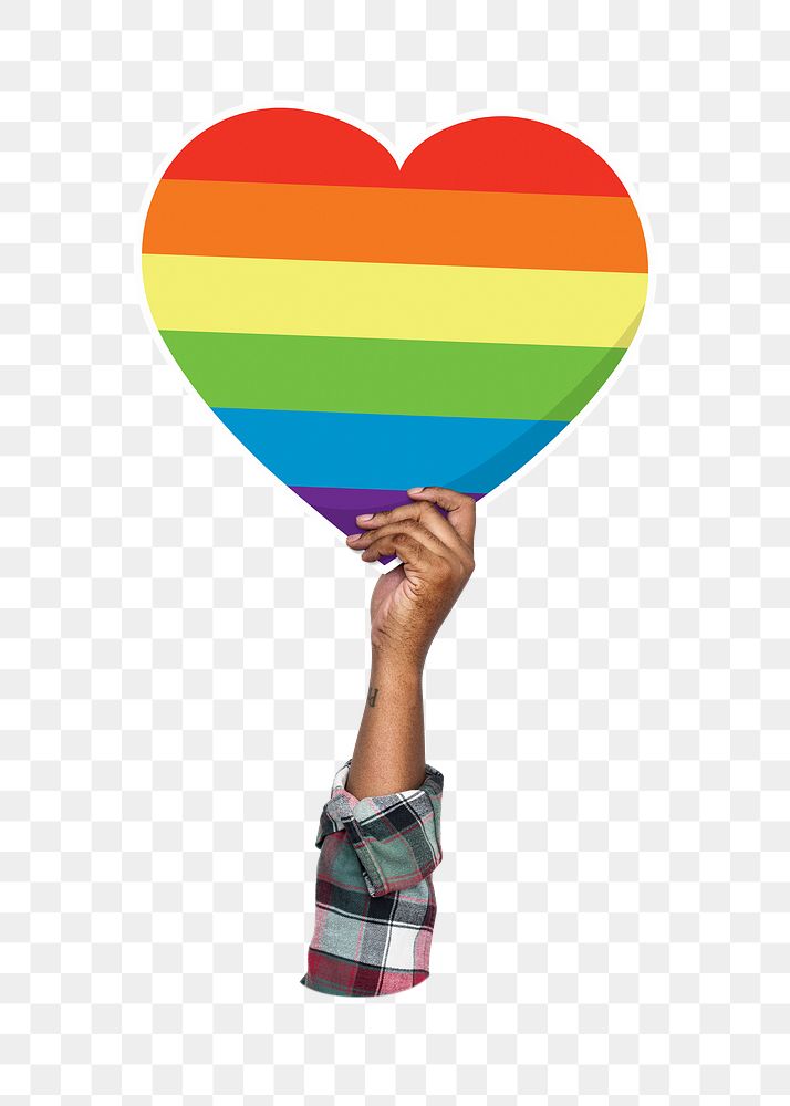 Hand holding png LGBT heart sticker, transparent background