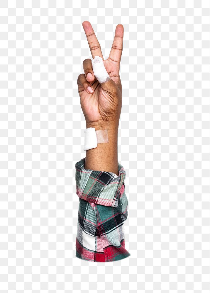 Peace png hand sign sticker, transparent background