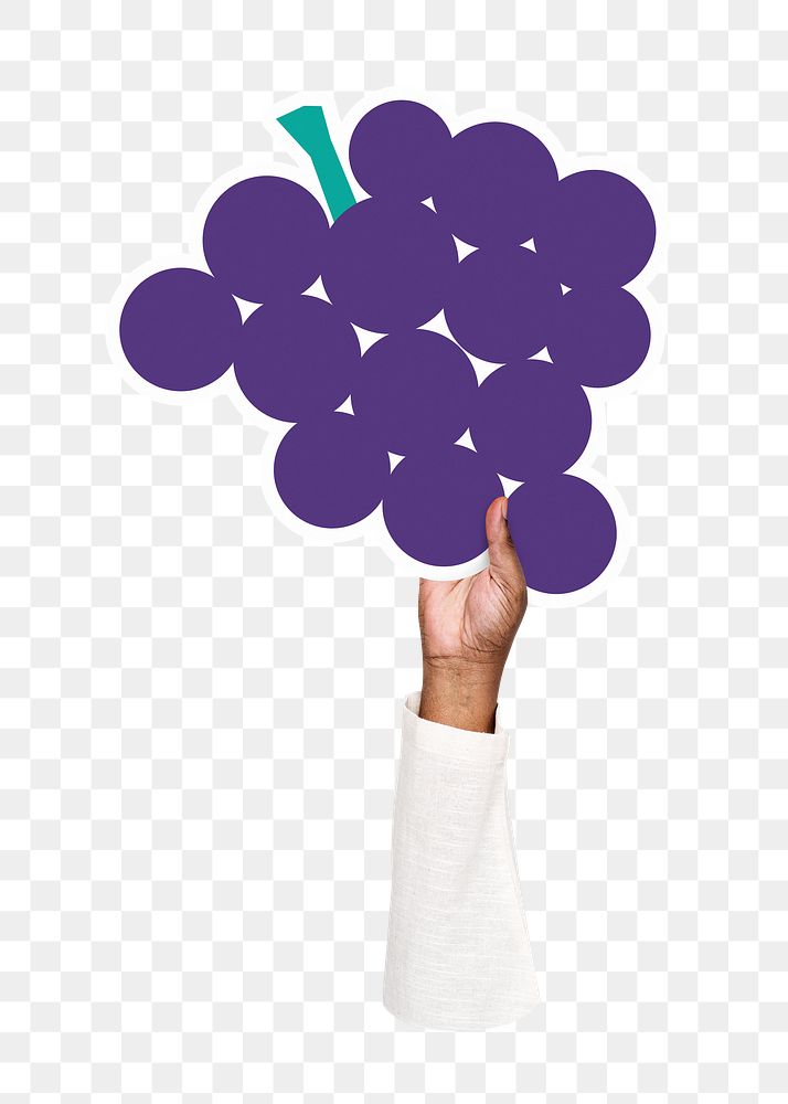 Hand holding png grapes sticker, transparent background