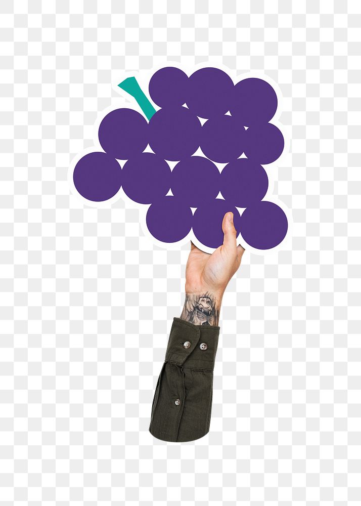Hand holding png grapes sticker, transparent background