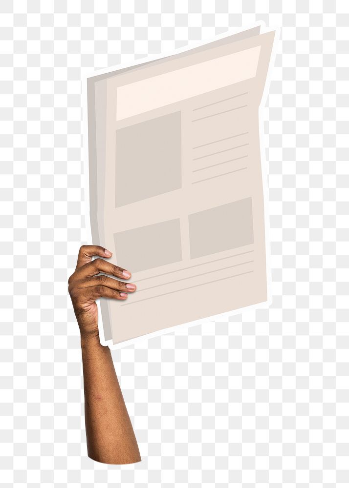 Hand holding png newspaper clipart, transparent background
