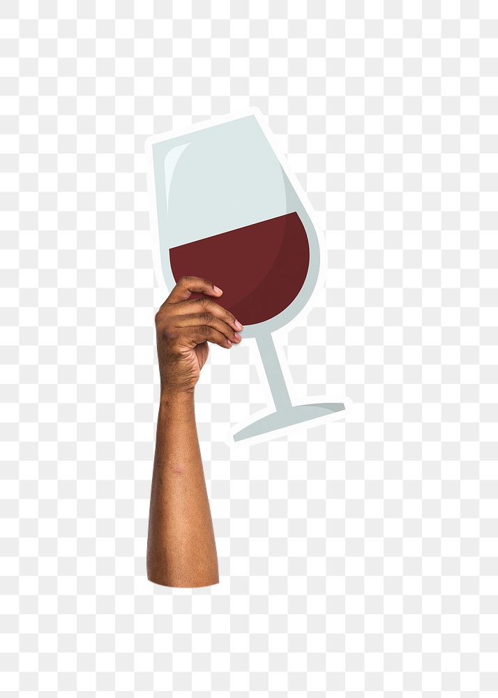 Hand holding png wine glass sticker, transparent background