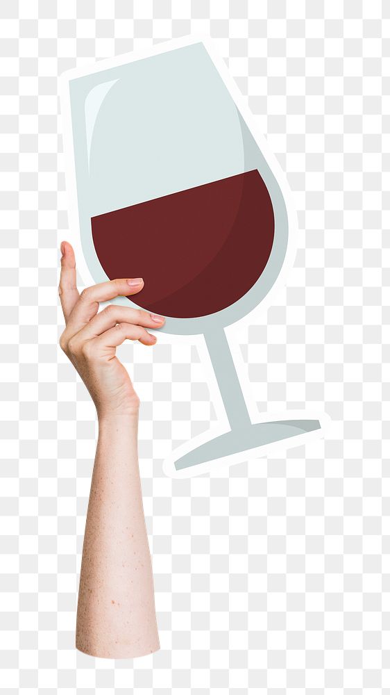 Hand holding png wine glass sticker, transparent background