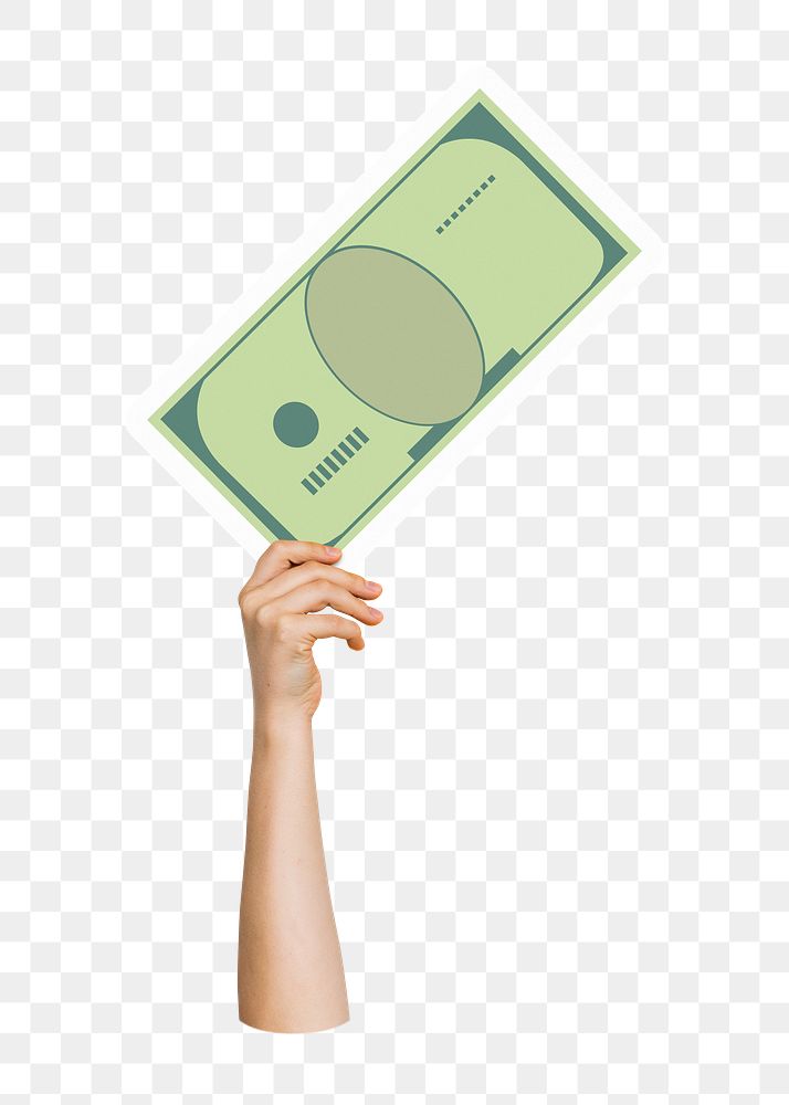 Hand holding png bank note sticker, money graphic, transparent background