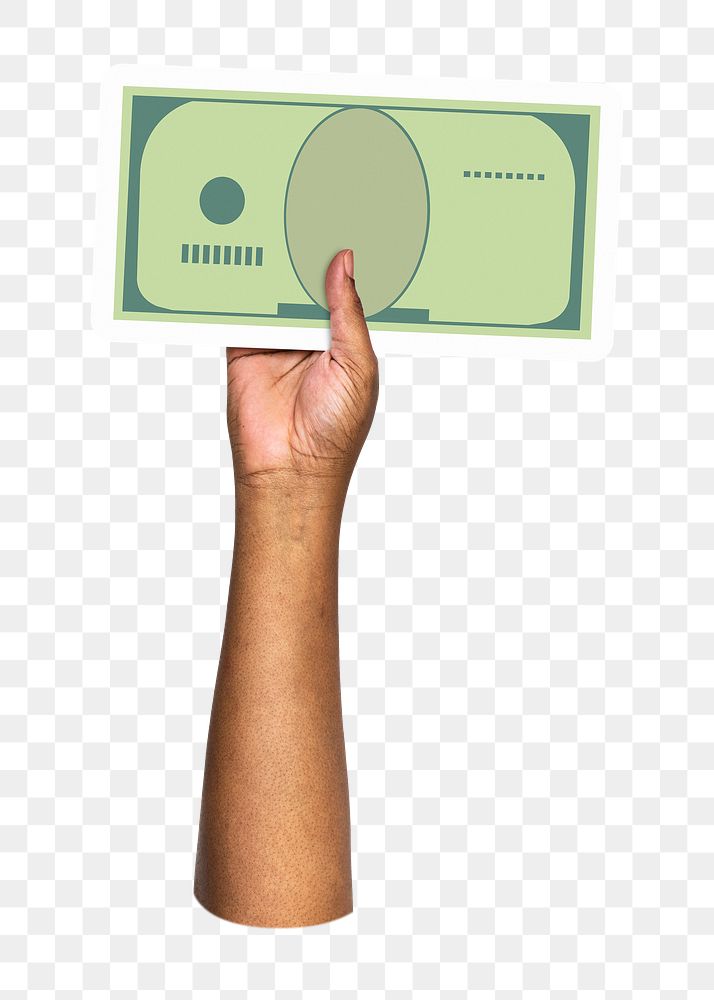 Hand holding png bank note sticker, money graphic, transparent background