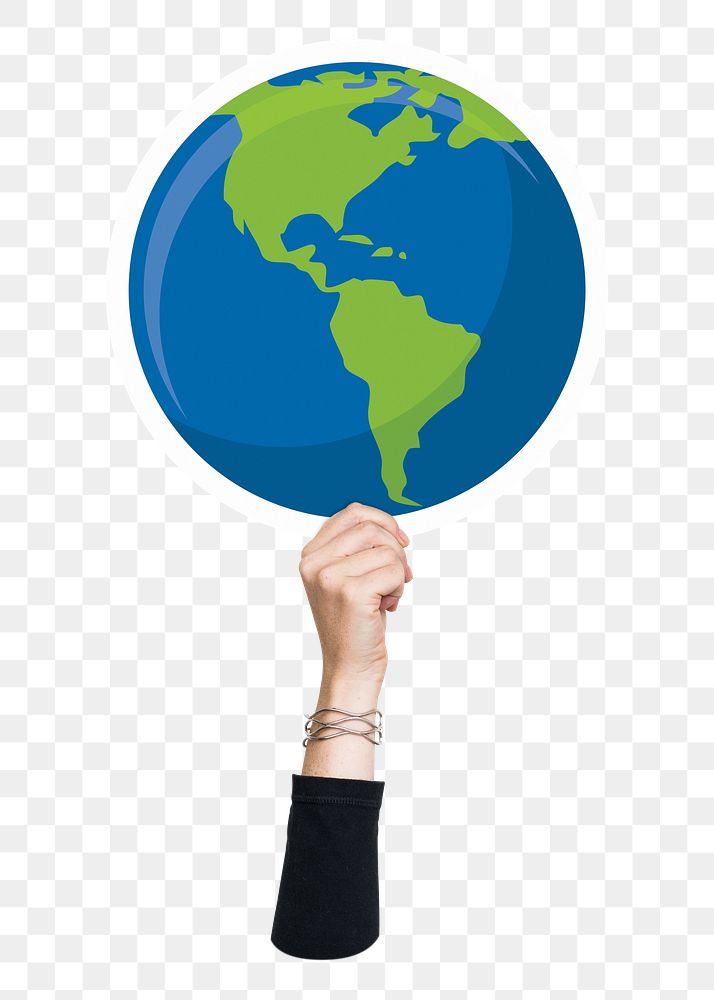Hand holding png globe, transparent background