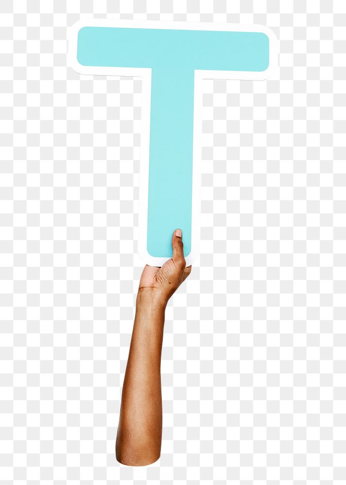 Letter T png hand holding sign, transparent background