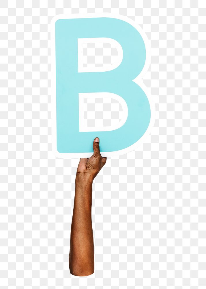 Letter B png hand holding sign, transparent background