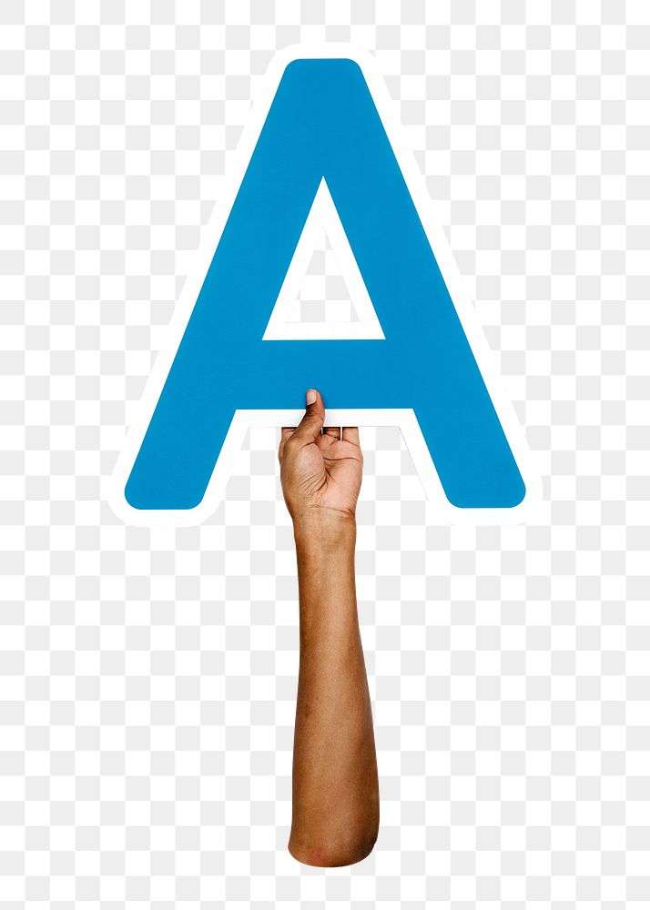 Letter A png hand holding sign, transparent background