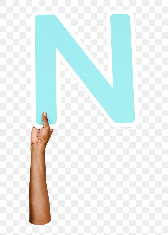 Letter N png hand holding sign, transparent background