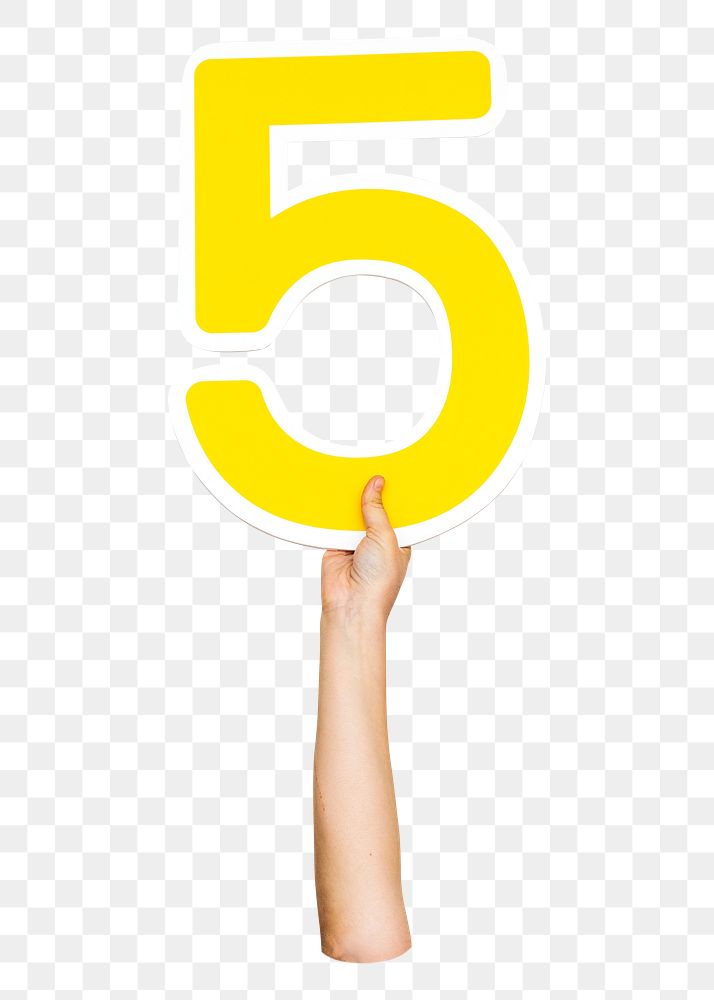 Number 5 png hand holding sign, transparent background