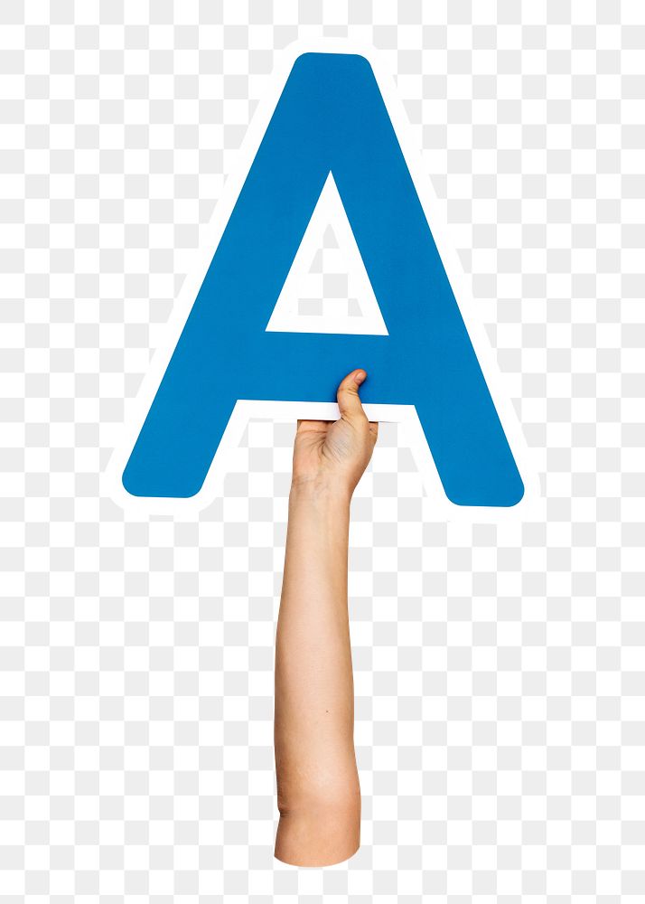 Letter A png hand holding sign, transparent background