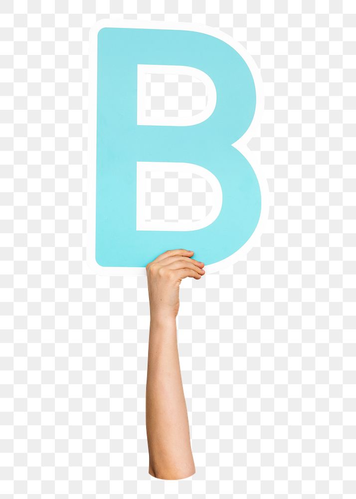 Letter B png hand holding sign, transparent background