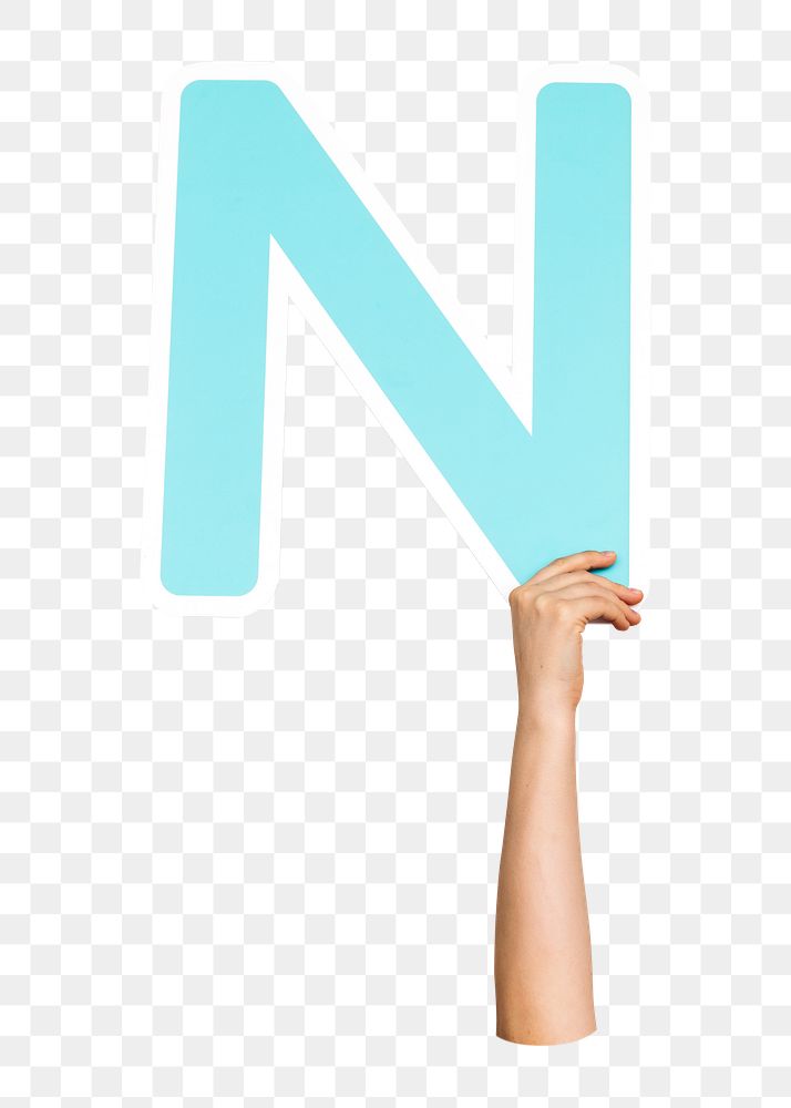 Letter N png hand holding sign, transparent background