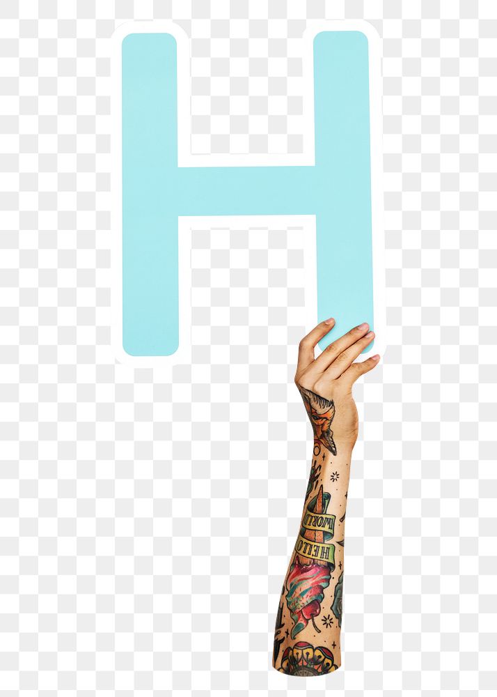 Letter H png hand holding sign, transparent background