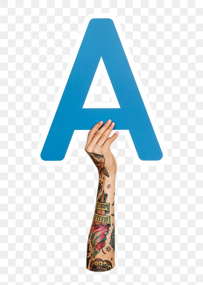 Letter A png hand holding sign, transparent background