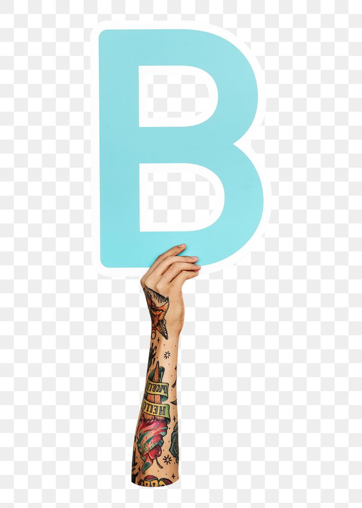 Letter B png hand holding sign, transparent background