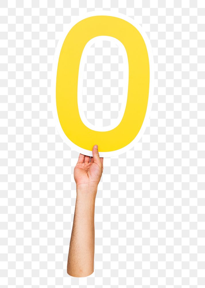 Number 0 png hand holding sign, transparent background