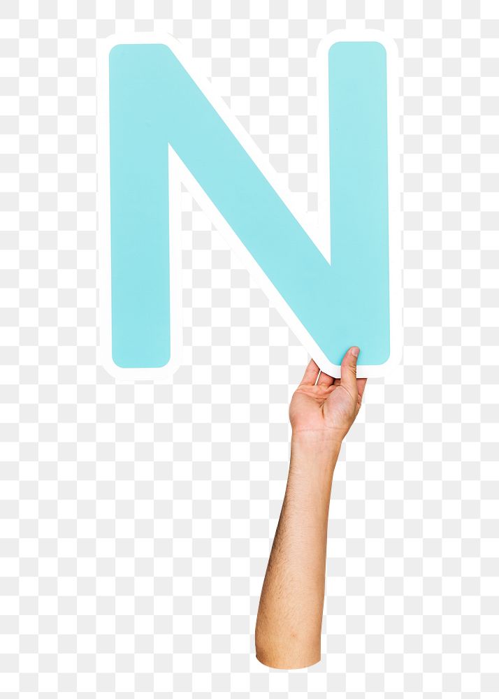 Letter N png hand holding sign, transparent background