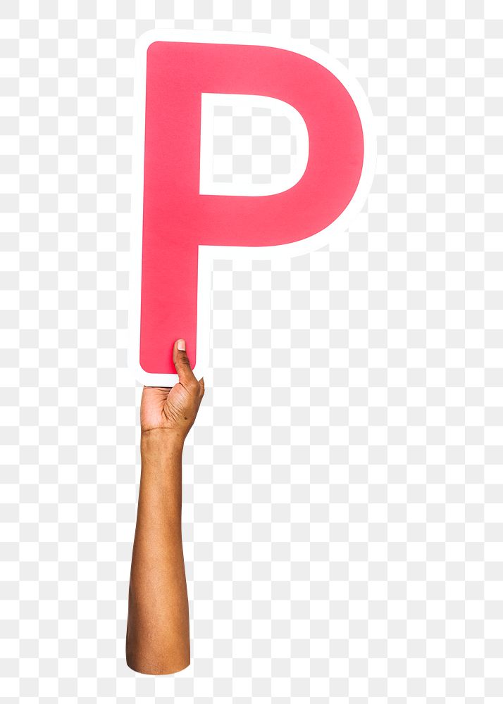 Letter P png hand holding sign, transparent background