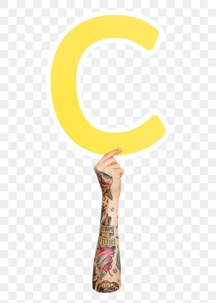 Letter C png hand holding sign, transparent background