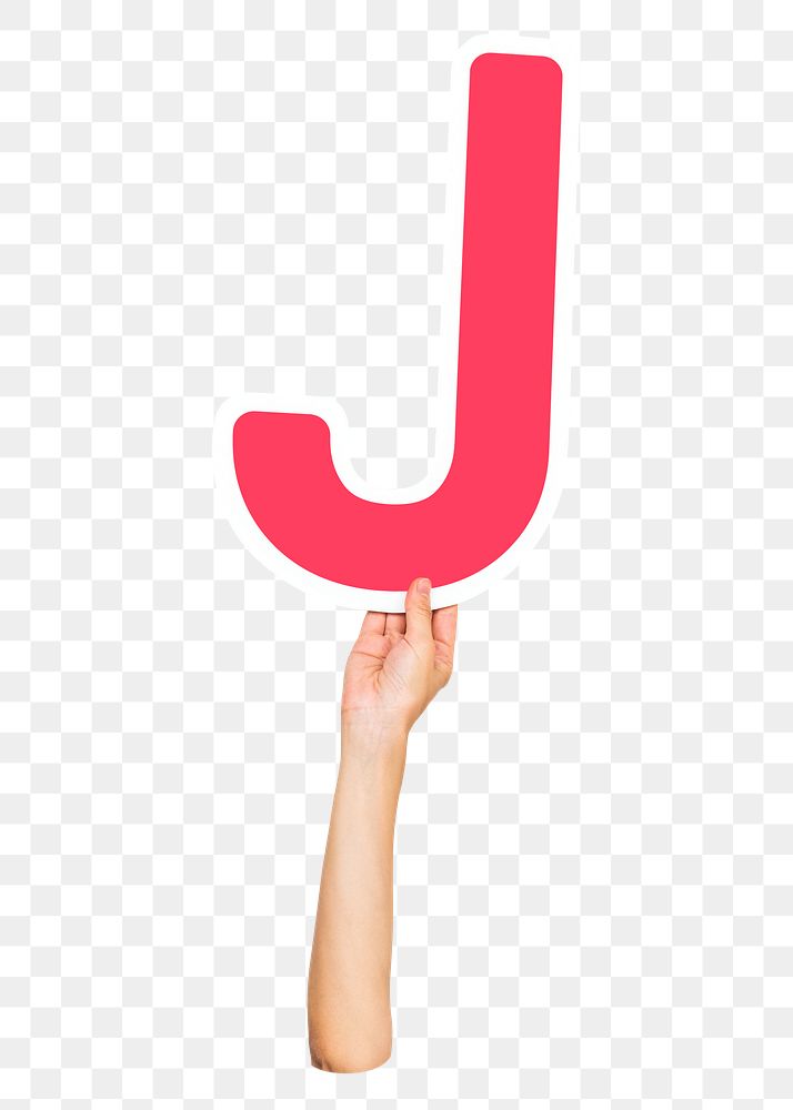 Letter J png hand holding sign, transparent background