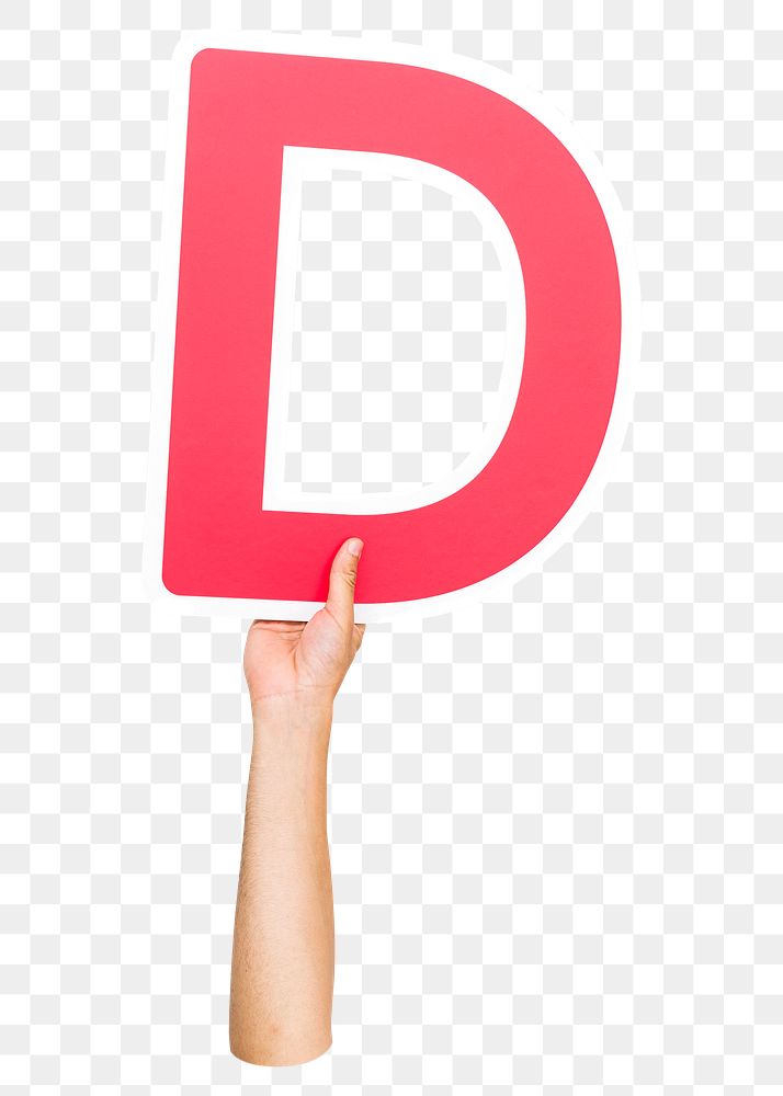 Letter D png hand holding sign, transparent background