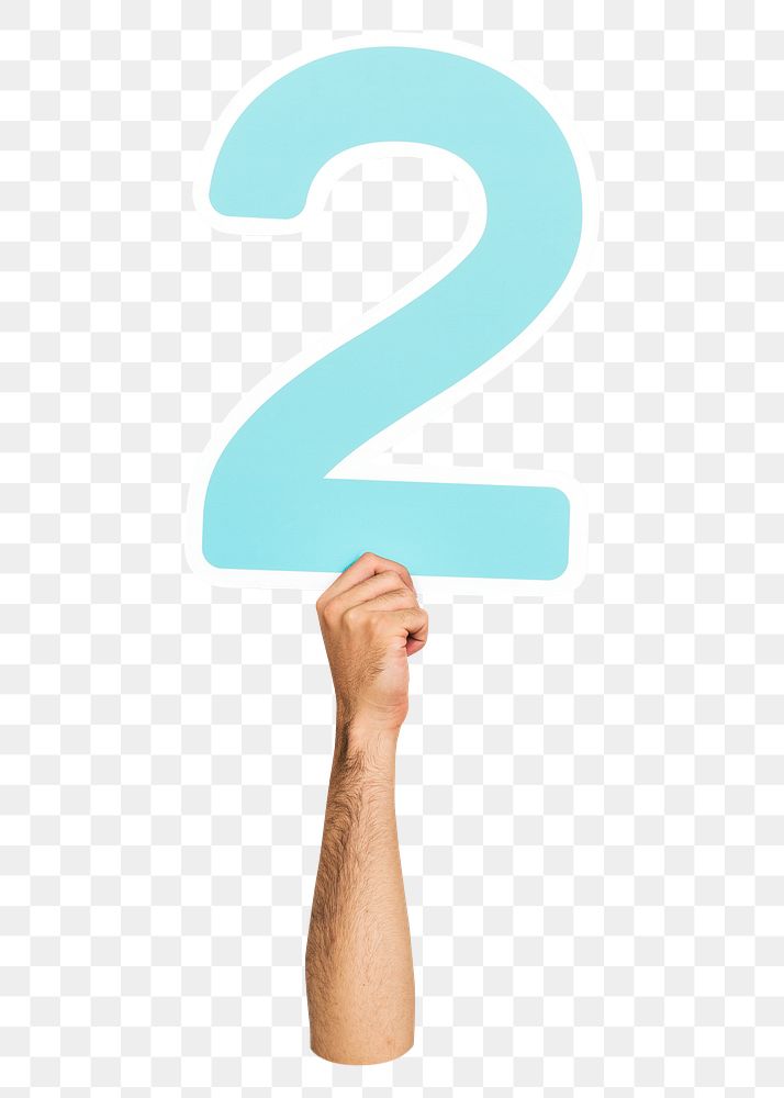 Number 2 png hand holding sign, transparent background